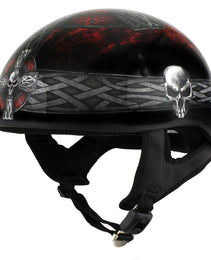 Hot Leathers HLD1008 Black Celtic Cross Motorcycle DOT Approved Skull Cap Half Helmet Biker