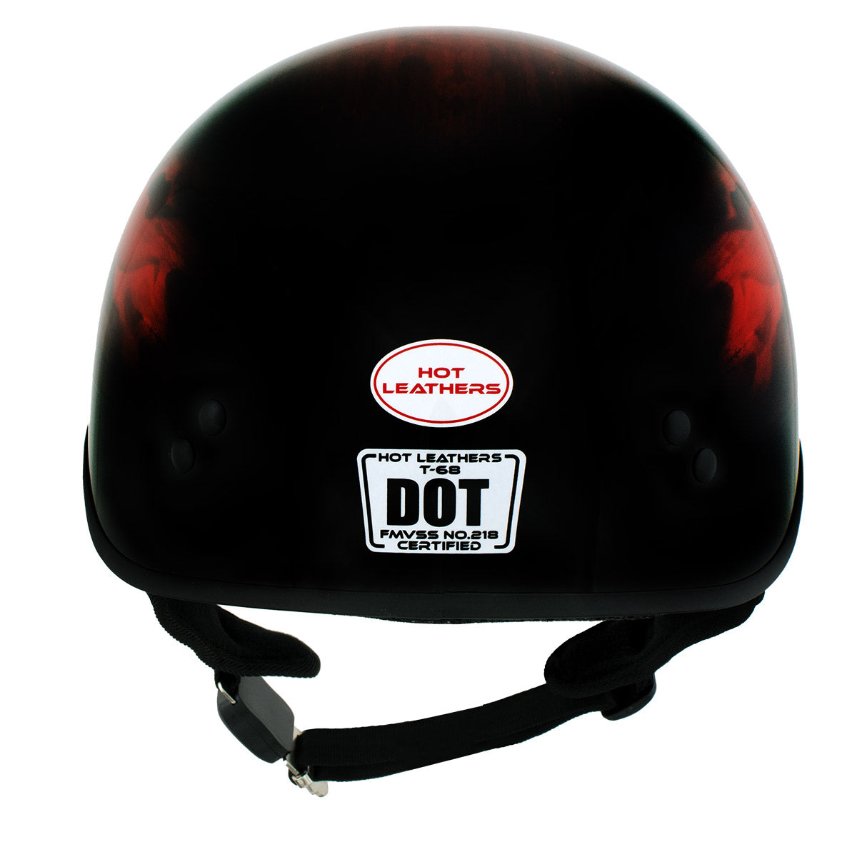 Hot Leathers HLD1018 Black Red Flame Skull Motorcycle DOT Approved Skull Cap Half Helmet Biker