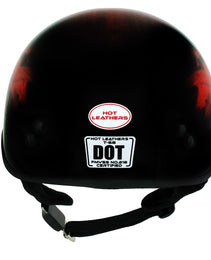 Hot Leathers HLD1018 Black Red Flame Skull Motorcycle DOT Approved Skull Cap Half Helmet Biker