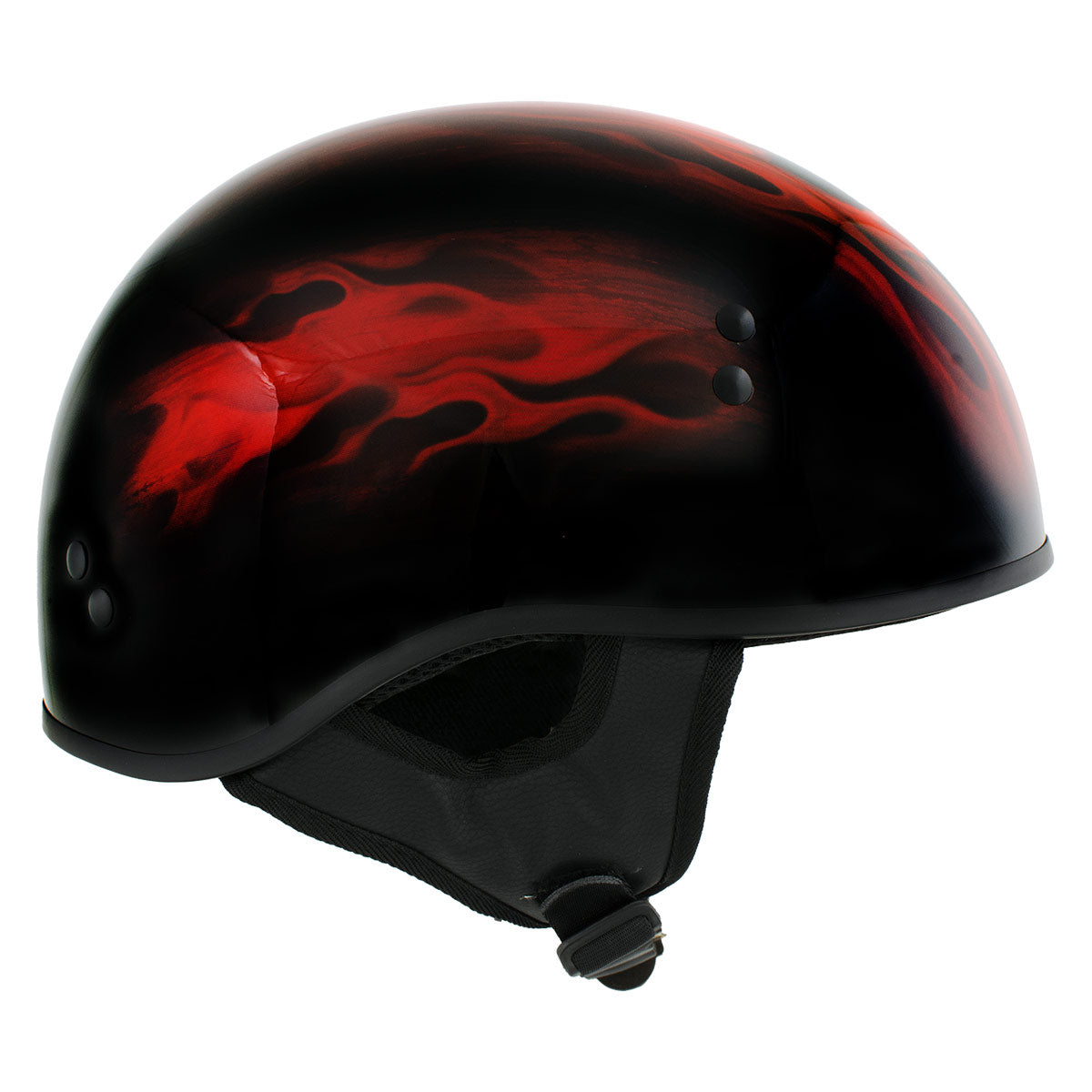 Hot Leathers HLD1018 Black Red Flame Skull Motorcycle DOT Approved Skull Cap Half Helmet Biker