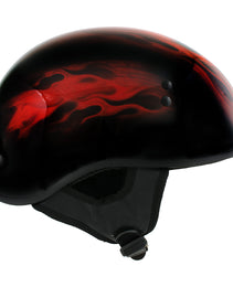 Hot Leathers HLD1018 Black Red Flame Skull Motorcycle DOT Approved Skull Cap Half Helmet Biker