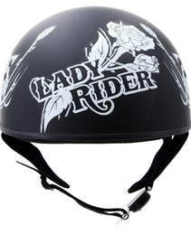 Hot Leathers HLD1021 Lady Rider Flat Black Motorcycle DOT Approved Skull Cap Half Biker Helmet
