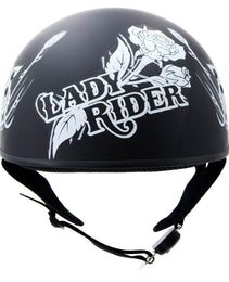 Hot Leathers HLD1021 'Lady Rider' Flat Black Motorcycle DOT Approved Skull Cap Half Biker Helmet