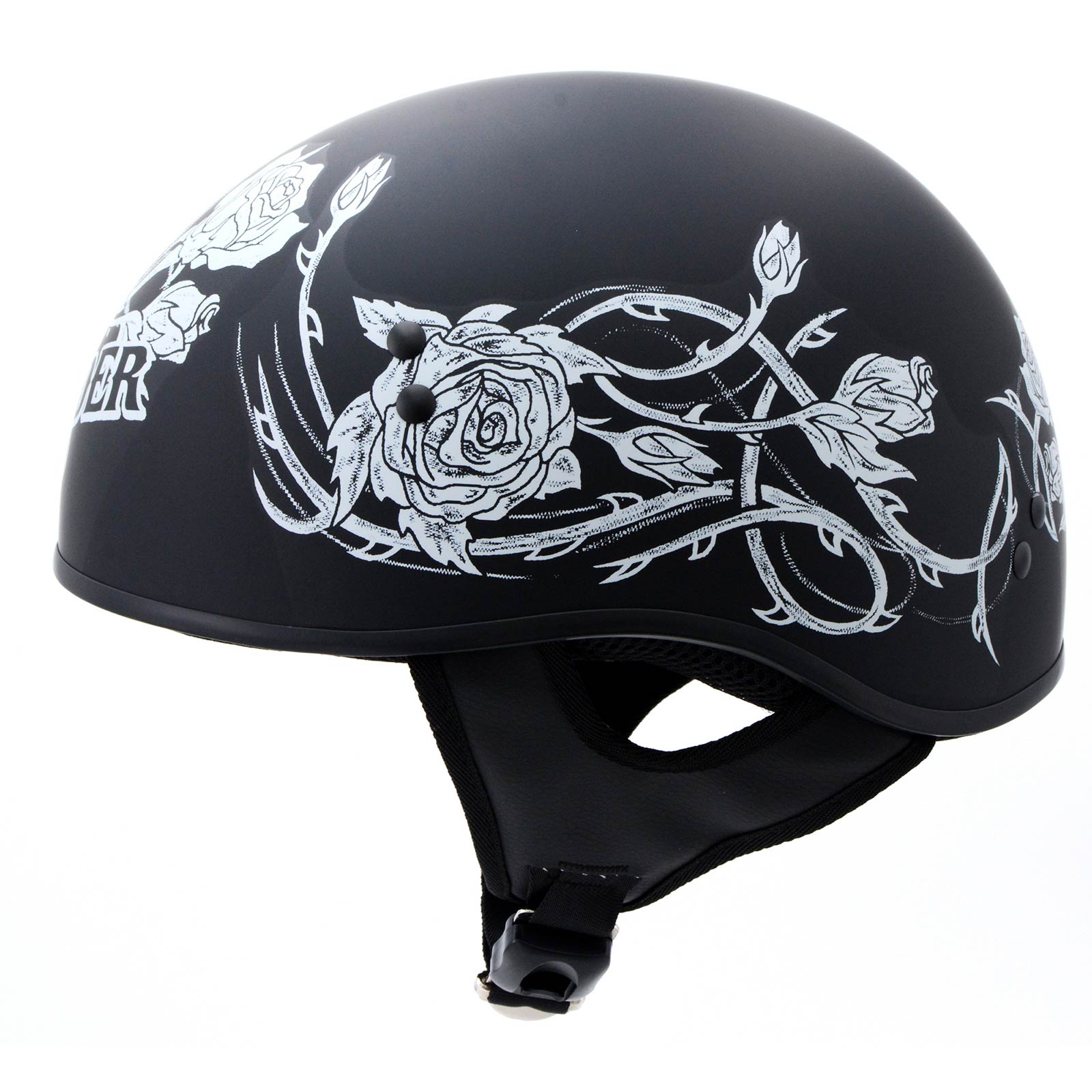 Hot Leathers HLD1021 Lady Rider Flat Black Motorcycle DOT Approved Skull Cap Half Biker Helmet