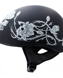 Hot Leathers HLD1021 'Lady Rider' Flat Black Motorcycle DOT Approved Skull Cap Half Biker Helmet