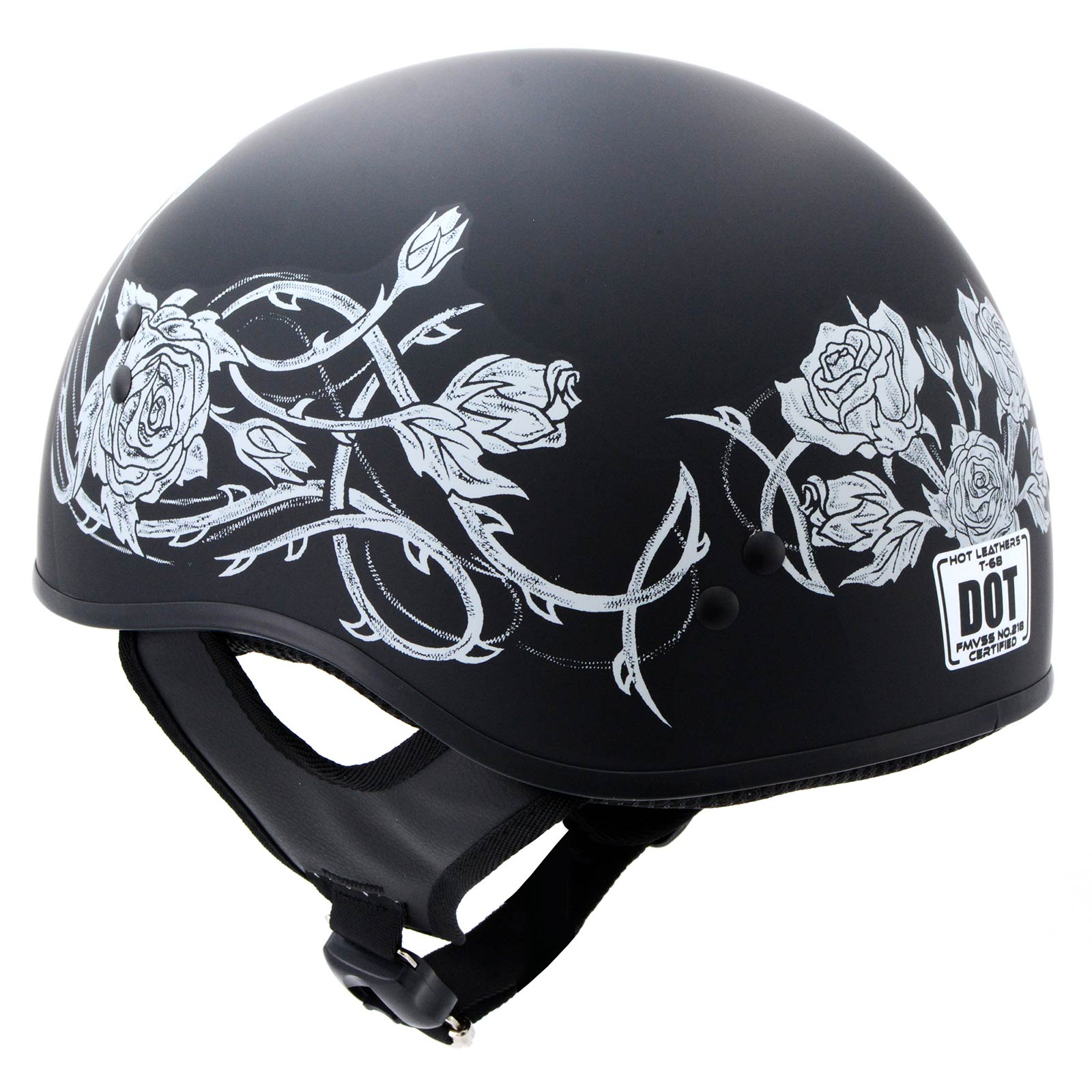 Hot Leathers HLD1021 Lady Rider Flat Black Motorcycle DOT Approved Skull Cap Half Biker Helmet