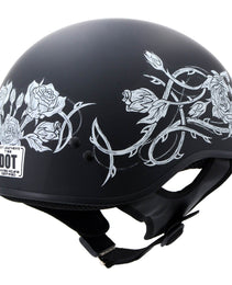 Hot Leathers HLD1021 'Lady Rider' Flat Black Motorcycle DOT Approved Skull Cap Half Biker Helmet