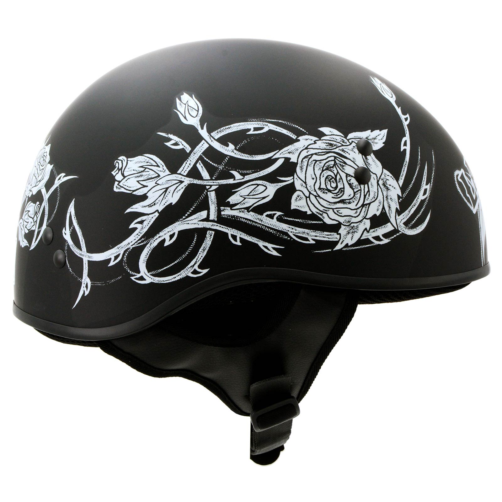 Hot Leathers HLD1021 Lady Rider Flat Black Motorcycle DOT Approved Skull Cap Half Biker Helmet