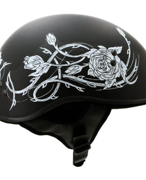 Hot Leathers HLD1021 'Lady Rider' Flat Black Motorcycle DOT Approved Skull Cap Half Biker Helmet