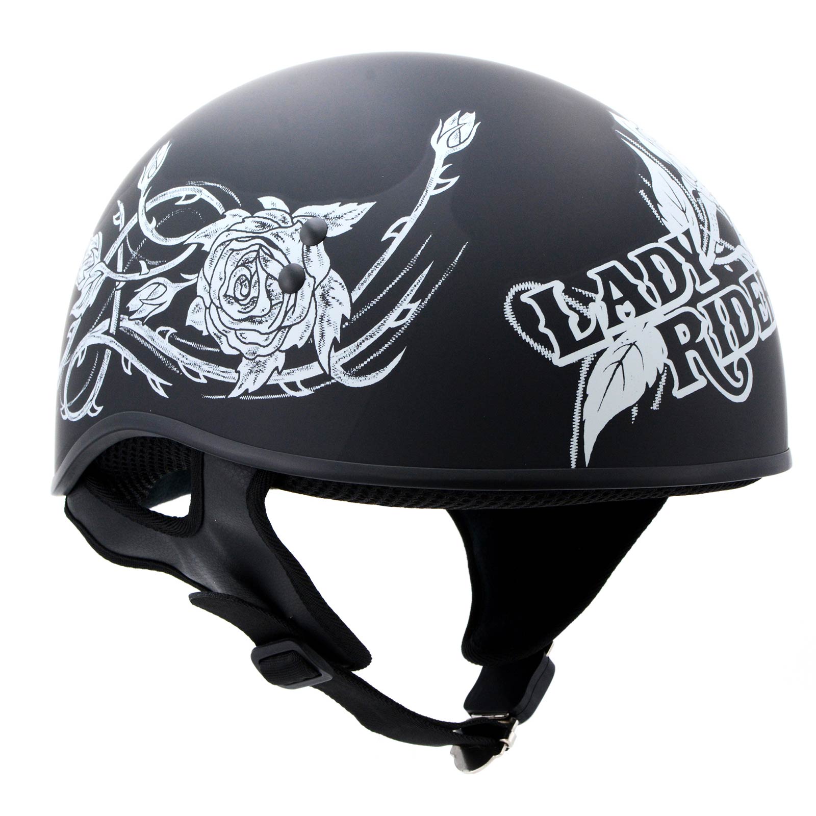 Hot Leathers HLD1021 Lady Rider Flat Black Motorcycle DOT Approved Skull Cap Half Biker Helmet