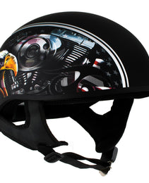 Hot Leathers HLD1023 V-Twin Eagle Flat Black Motorcycle DOT Skull Cap Half Helmet Biker