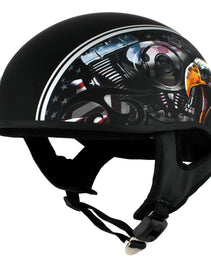 Hot Leathers HLD1023 V-Twin Eagle Flat Black Motorcycle DOT Skull Cap Half Helmet Biker
