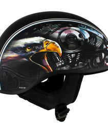 Hot Leathers HLD1023 V-Twin Eagle Flat Black Motorcycle DOT Skull Cap Half Helmet Biker