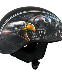 Hot Leathers HLD1023 V-Twin Eagle Flat Black Motorcycle DOT Skull Cap Half Helmet Biker