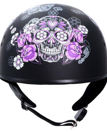 Hot Leathers HLD1031 Sugar Skull Flat Black Motorcycle DOT Approved Skull Cap Half Biker Helmet