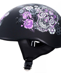 Hot Leathers HLD1031 Sugar Skull Flat Black Motorcycle DOT Approved Skull Cap Half Biker Helmet