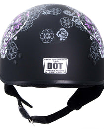 Hot Leathers HLD1031 Sugar Skull Flat Black Motorcycle DOT Approved Skull Cap Half Biker Helmet