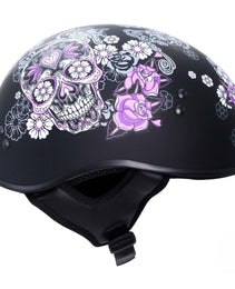 Hot Leathers HLD1031 Sugar Skull Flat Black Motorcycle DOT Approved Skull Cap Half Biker Helmet