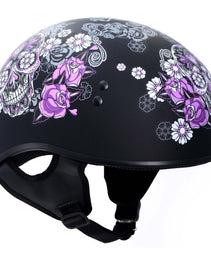 Hot Leathers HLD1031 Sugar Skull Flat Black Motorcycle DOT Approved Skull Cap Half Biker Helmet