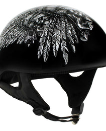 Hot Leathers HLD1032 Black Indian Skull Motorcycle DOT Approved Skull Cap Half Helmet Biker