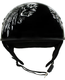 Hot Leathers HLD1032 Black Indian Skull Motorcycle DOT Approved Skull Cap Half Helmet Biker
