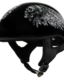 Hot Leathers HLD1032 Black Indian Skull Motorcycle DOT Approved Skull Cap Half Helmet Biker