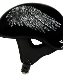Hot Leathers HLD1032 Black Indian Skull Motorcycle DOT Approved Skull Cap Half Helmet Biker