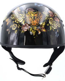 Hot Leathers HLD1034 Butterfly Lock Gloss Black Motorcycle DOT Approved Skull Cap Half Biker Helmet