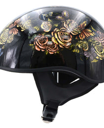 Hot Leathers HLD1034 Butterfly Lock Gloss Black Motorcycle DOT Approved Skull Cap Half Biker Helmet
