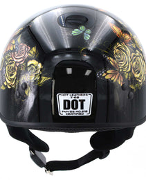 Hot Leathers HLD1034 Butterfly Lock Gloss Black Motorcycle DOT Approved Skull Cap Half Biker Helmet