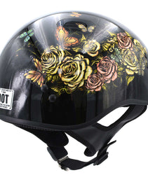 Hot Leathers HLD1034 Butterfly Lock Gloss Black Motorcycle DOT Approved Skull Cap Half Biker Helmet