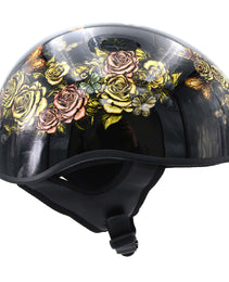 Hot Leathers HLD1034 Butterfly Lock Gloss Black Motorcycle DOT Approved Skull Cap Half Biker Helmet