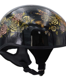 Hot Leathers HLD1034 Butterfly Lock Gloss Black Motorcycle DOT Approved Skull Cap Half Biker Helmet