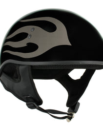 Hot Leathers HLD1036 Silver Flames Gloss Black Motorcycle DOT Approved Skull Cap Half Helmet