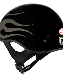 Hot Leathers HLD1036 Silver Flames Gloss Black Motorcycle DOT Approved Skull Cap Half Helmet