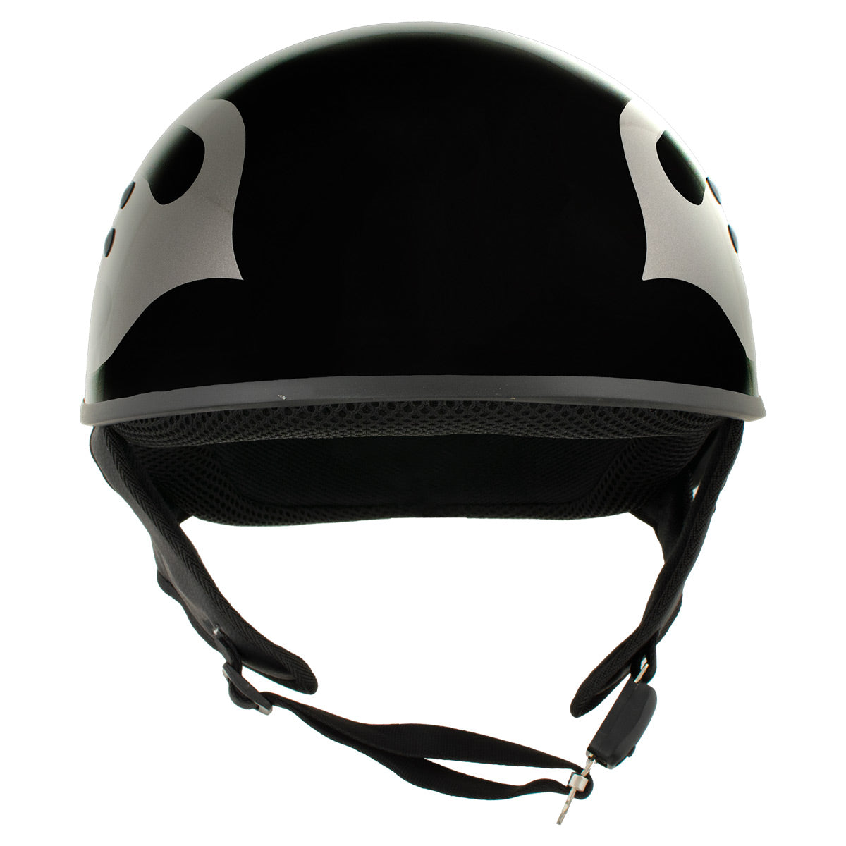 Hot Leathers HLD1036 Silver Flames Gloss Black Motorcycle DOT Approved Skull Cap Half Helmet