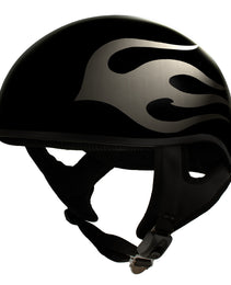 Hot Leathers HLD1036 Silver Flames Gloss Black Motorcycle DOT Approved Skull Cap Half Helmet