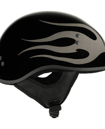 Hot Leathers HLD1036 Silver Flames Gloss Black Motorcycle DOT Approved Skull Cap Half Helmet
