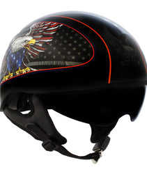 Hot Leathers HLD1037 Gloss Black Up Wing Eagle USA Advanced DOT Unisex Half Helmet w/ Drop Down Visor