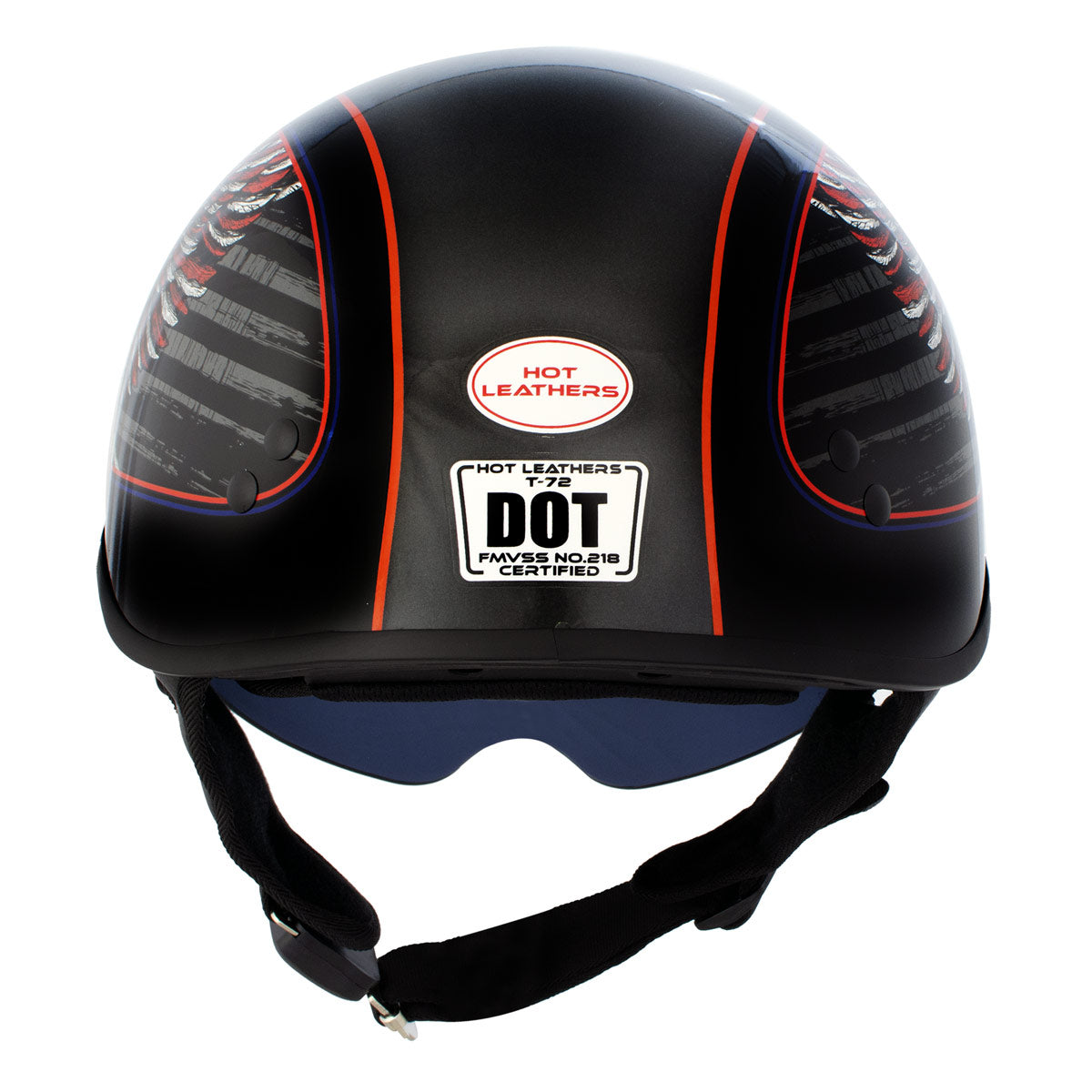 Hot Leathers HLD1037 Gloss Black Up Wing Eagle USA Advanced DOT Unisex Half Helmet w/ Drop Down Visor