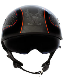 Hot Leathers HLD1037 Gloss Black Up Wing Eagle USA Advanced DOT Unisex Half Helmet w/ Drop Down Visor