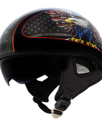 Hot Leathers HLD1037 Gloss Black Up Wing Eagle USA Advanced DOT Unisex Half Helmet w/ Drop Down Visor