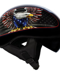 Hot Leathers HLD1037 Gloss Black Up Wing Eagle USA Advanced DOT Unisex Half Helmet w/ Drop Down Visor