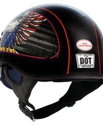 Hot Leathers HLD1037 Gloss Black Up Wing Eagle USA Advanced DOT Unisex Half Helmet w/ Drop Down Visor