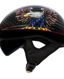 Hot Leathers HLD1037 Gloss Black Up Wing Eagle USA Advanced DOT Unisex Half Helmet w/ Drop Down Visor