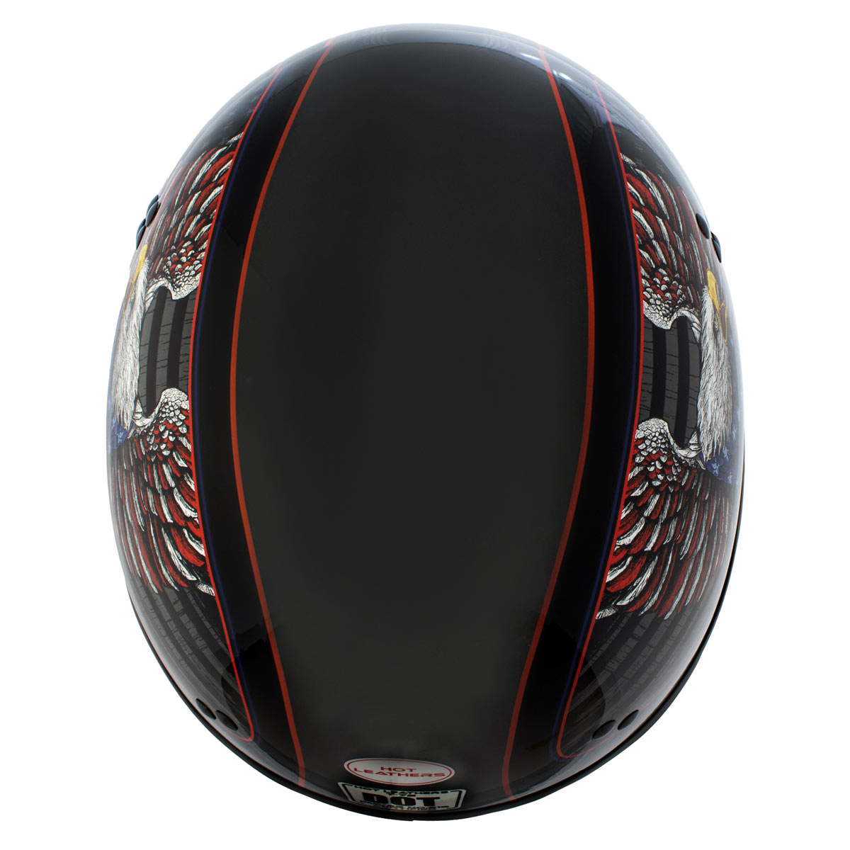 Hot Leathers HLD1037 Gloss Black Up Wing Eagle USA Advanced DOT Unisex Half Helmet w/ Drop Down Visor