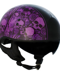 Hot Leathers HLD1039 Gloss Black Purple Skull Bouquet Advanced DOT Unisex Half Helmet w/ Drop Down Visor