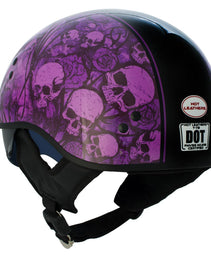 Hot Leathers HLD1039 Gloss Black Purple Skull Bouquet Advanced DOT Unisex Half Helmet w/ Drop Down Visor