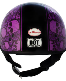 Hot Leathers HLD1039 Gloss Black Purple Skull Bouquet Advanced DOT Unisex Half Helmet w/ Drop Down Visor