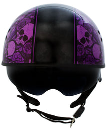 Hot Leathers HLD1039 Gloss Black Purple Skull Bouquet Advanced DOT Unisex Half Helmet w/ Drop Down Visor